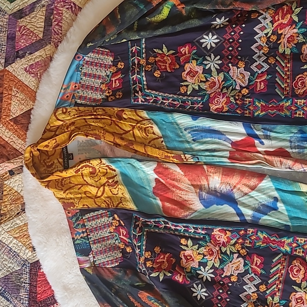 John Mark Multicolor Boho Patchwork Kimono Shrug - Picture 3 of 10